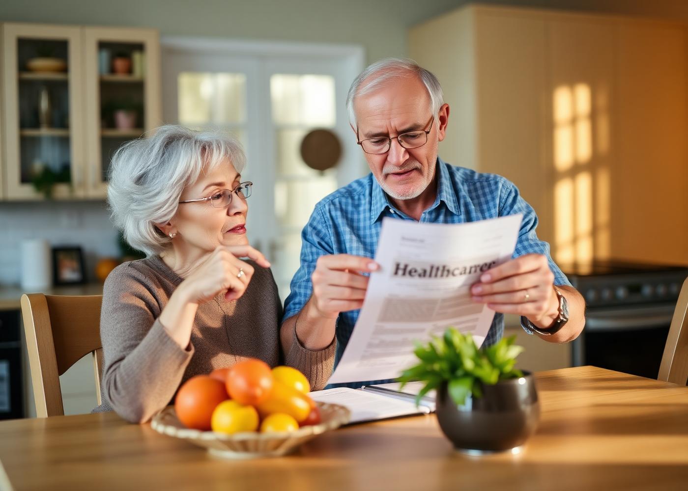 Senior couple reviewing healthcare paperwork